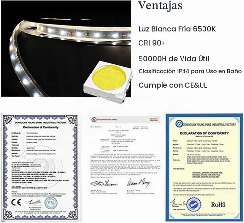 Vista 6 de H&A Espejo LED de longitud completa para pared, espejos de baño de alta calidad para tocador con luces y función antiniebla, control táctil vertical