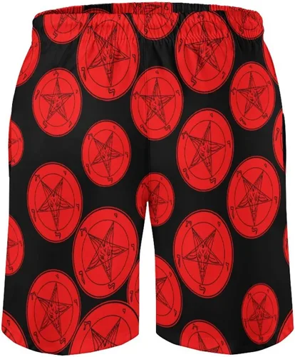 Vista 6 de Satanic Baphomet - Pantalones cortos de playa con símbolo de cabra con forro de malla, de secado rápido, cintura elástica con cordón