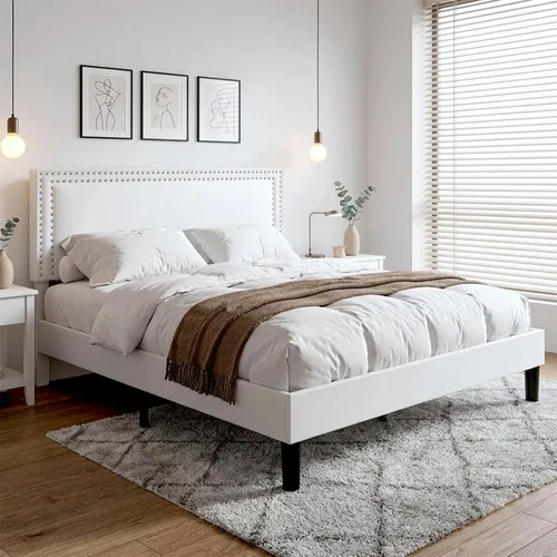 Vista 15 de VECELO Base de cama de plataforma de tamaño individual con cabecera tapizada de altura ajustable, base de colchón moderna, soporte de listones