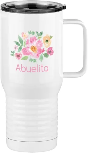 Vista 15 de Just So Posh Abuela Flowers Tumbler, Vaso de Café de Viaje con Asa y Tapa Deslizante, Blanco 20 oz Polar Camel, Acero Inoxidable, Aislado al Vacío