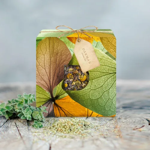 Vista 9 de Té de hierbas armenio No. 2 – Rayos suaves Mezcla de hojas sueltas calmante con tilo, caqui seco, canela y cártamo Caja de regalo de té Wellness