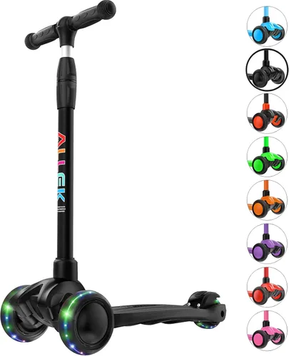 Vista 10 de Allek - Kick Scooter B03. Monopatín de 3 ruedas con ruedas de PU extra anchas y luminosas, sistema Lean 'N Glide, manillar ajustable a cualquier
