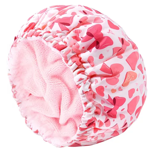 Vista 24 de Gorro de ducha para mujer, gorro de baño negro, reversible, grande, impermeable, ajustable, forro de rizo y banda elástica, dobladillo elástico