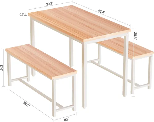 Vista 9 de Recaceik Juego de mesa de comedor con banco, juego de muebles de comedor de 3 piezas, juego de mesa de cocina, estructura resistente, comedor que