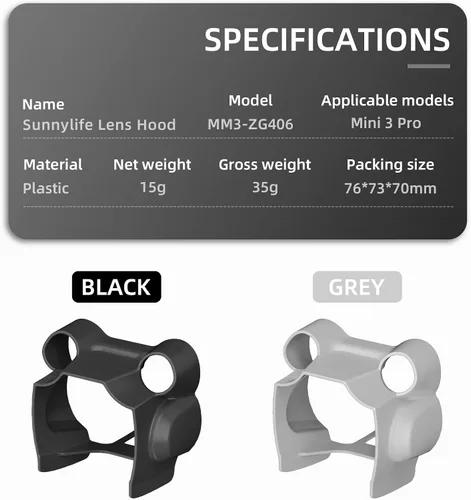 Vista 8 de Parasol para lente DJI Mini 3 Pro Drone Accesorios Anti-reflejo Lente Parasol Cubierta protectora Protector de cámara (gris)