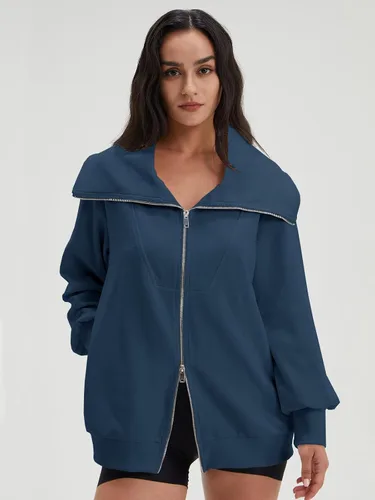 Vista 4 de DEEP SELF Sudaderas de gran tamaño con cremallera completa para mujer, chaqueta casual de manga larga con cuello 2023, ropa de moda de otoño