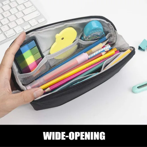 Vista 3 de Sooez - Estuche para lápices y bolígrafos de apertura ancha, estuche ligero y espacioso con cremallera, bolsa de papelería con bonito diseño