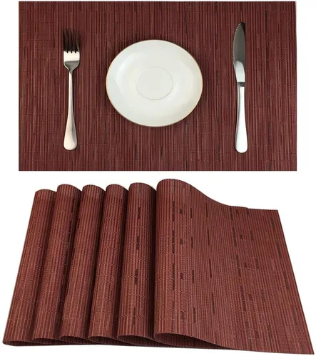 Vista 8 de WAZAIGUR Juego de 4 manteles individuales para mesa de comedor, resistentes al calor, lavables, manteles individuales de vinilo tejido, fáciles