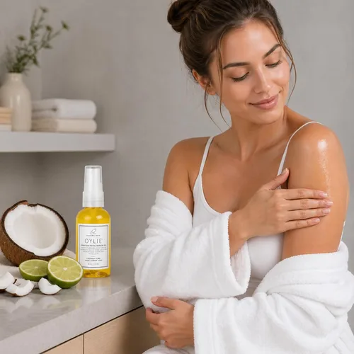 Vista 9 de QTICA Oylie Spray On Total Repair - Aceite corporal ligero en aerosol con jojoba natural y aceite de argán para una humedad instantánea, acabado