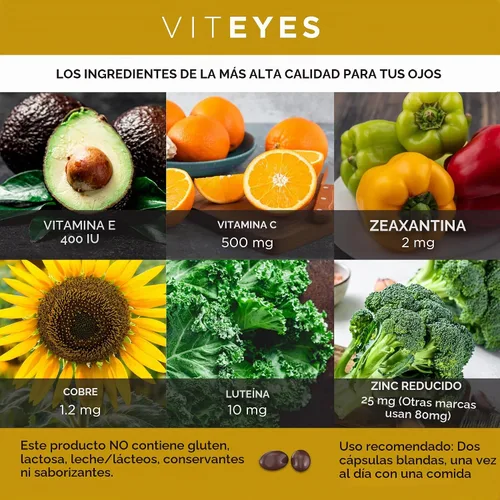 Vista 3 de Viteyes AREDS 2 Fórmula Clásica de Salud Macular en Cápsulas Blandas, Vitamina para la Salud Ocular y Protección de la Visión, Bajo en Zinc