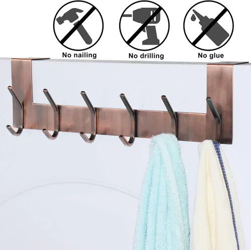 Vista 5 de Dseap Percha para colgar sobre la puerta, 6 ganchos para colgar ropa, sombrero, toalla, cobre antiguo