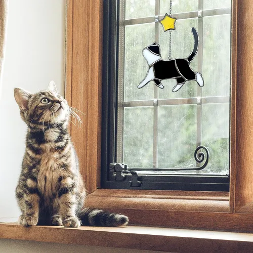 Vista 6 de Seawah Decoración de atrapasoles de cristal negro para colgar en la ventana, regalo conmemorativo, regalos para amantes de los gatos, mamá