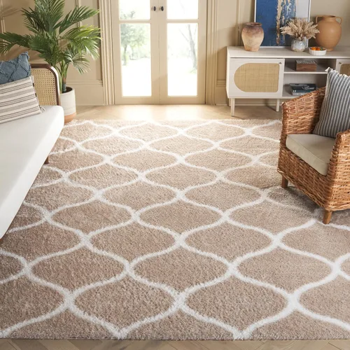 Vista 15 de SAFAVIEH Tahoe Shag Collection - Alfombra para pasillo, 2 x 9 pies, color beige y blanco, diseño de enrejado, no desprende pelusa y de fácil