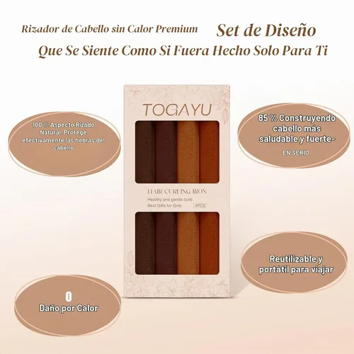 Vista 4 de Juego de rizos sin calor, 4 rodillos de terciopelo multitonales marrón