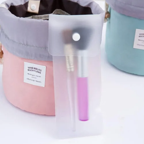 Vista 5 de Estuches de viaje cosméticos, cilíndrico portátil lavado bolsa de almacenamiento con cordón organizador de cosméticos de viaje azul, Azul