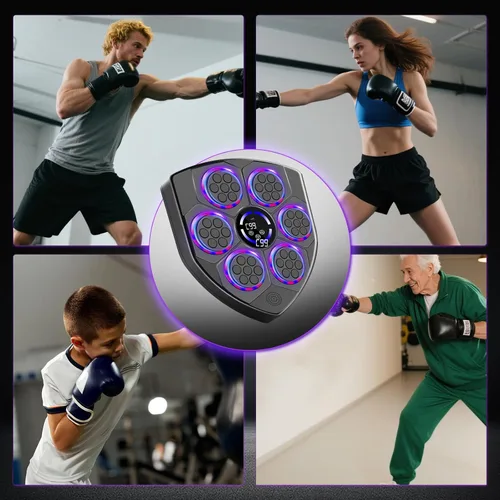 Vista 7 de Máquina de Boxeo Musical Inteligente laapee con Ritmo LED – Montada en Pared para Adultos y Niños – Incluye Guantes para Adultos, Diadema y 3