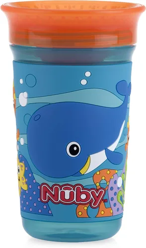 Vista 11 de Nuby 360 Degree Easy Sip 3D Grip Wonder Cup con funda de silicona impresa, morado, mariposa, 10 onzas