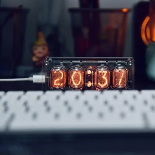 Vista 5 de Reloj de Tubo Luminoso - Reloj de Tubo Nixie Retro con Pantalla Digital, Luz RGB, Perfecto para Decoración de Escritorio y Habitación, Regalo