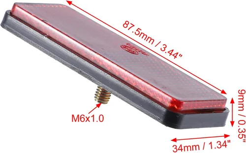 Vista 3 de X AUTOHAUX 2 piezas M6x1.0 de plástico rojo universal rectangular para montaje de tornillo, reflectores de advertencia reflectantes para motocicleta