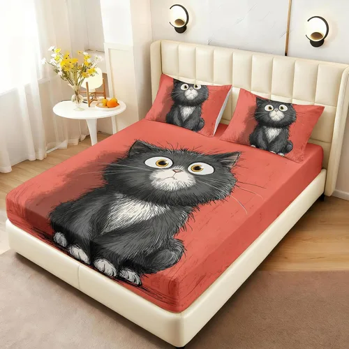 Vista 18 de AILONEN Lovely Bear - Juego de sábanas bajeras tamaño Queen, juego de ropa de cama con pajarita de dibujos animados para niños y niñas, sábana