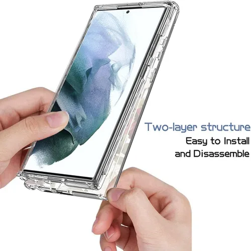 Vista 4 de Funda para Galaxy S22 Ultra 5G SM-S908U con protector de pantalla de vidrio templado, bonito patrón floral transparente, funda protectora de cuerpo