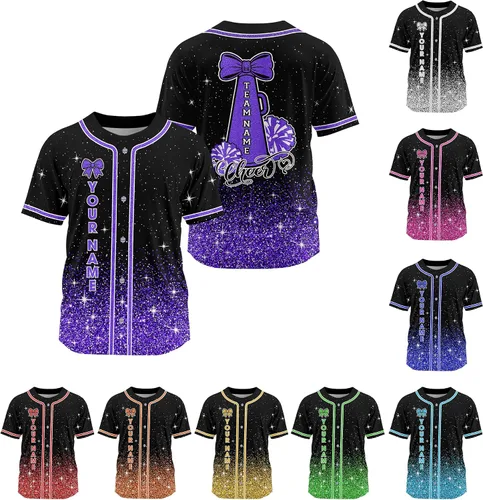 Vista 18 de Camiseta de béisbol de uniforme de animadora personalizada, camiseta de animadora para niñas, mujeres, jóvenes, niños, camiseta con purpurina