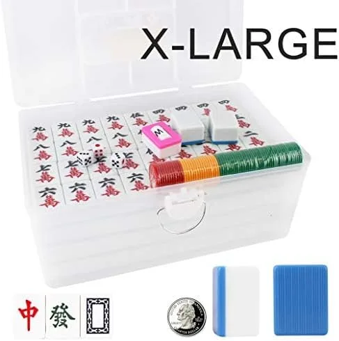 Vista 7 de Chino Guangdong X-Large Mahjong 144 Azulejos Azul Conjunto