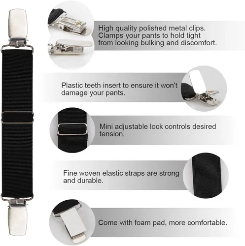 Vista 3 de Boncas Clips elásticos ajustables mejorados para botas, clips para pantalones, estribos, correas para piernas que mantienen tus pantalones metidos