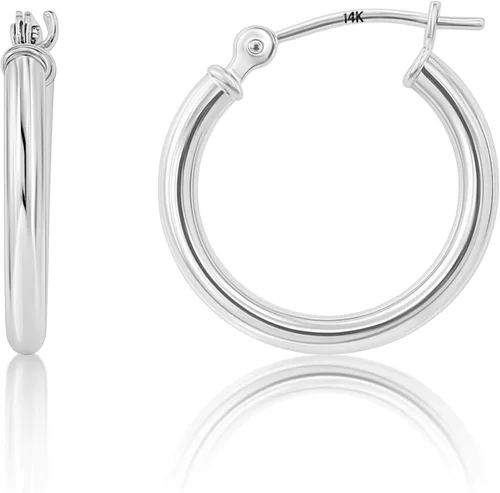 Vista 14 de Solid 10K or 14K Gold 12MM to 50MM Hoop Earrings for Women 10K oro blanco