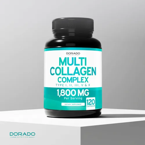 Vista 5 de Píldoras de colágeno múltiple para mujeres y hombres (120 cápsulas) tipo I, II, III, V y X, suplemento de péptidos de colágeno hidrolizados puros