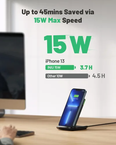 Vista 3 de INIU Cargador inalámbrico, estación de carga inalámbrica rápida con certificación Qi de 15 W y cable Ethernet Jadaol Cat 6 de 50 pies
