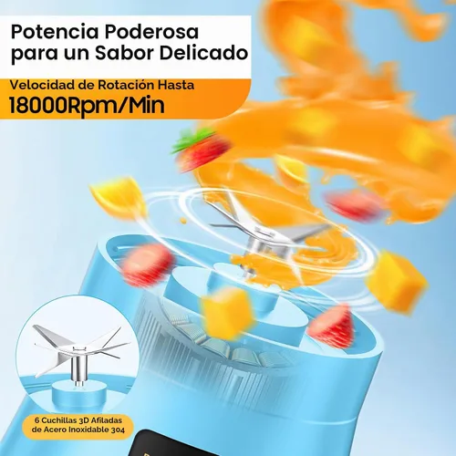 Vista 3 de Licuadora portátil de tamaño personal para hacer batidos - Mini licuadora Azul