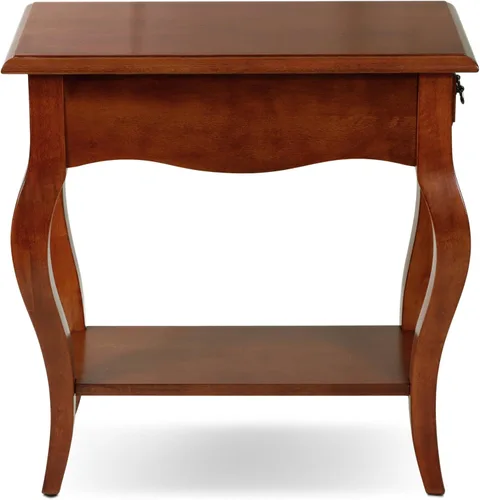 Vista 4 de Leick Home 9018-BR - Mesa auxiliar de patas de cabriole francés con un cajón, con estante, color marrón cereza