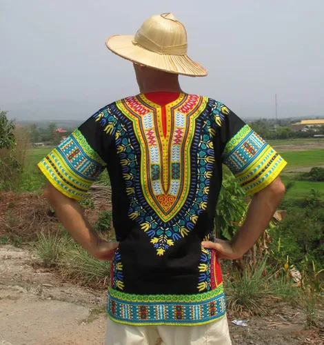 Vista 3 de RaanPahMuang Camisa de talla grande grande de algodón Dashiki negro brillante