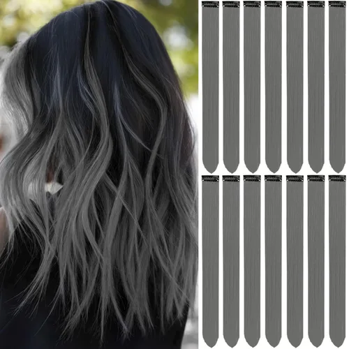 Vista 18 de 20 extensiones de cabello de colores, coloridas extensiones de cabello sintético con clip, extensiones de cabello sintético largo y lacio