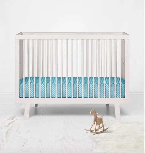 Vista 7 de Bacati - Sábana bajera ajustable de 100 % algodón universal para bebé de EE. UU. para cuna o niño pequeño (PIN DOTS, turquesa aguamarina)