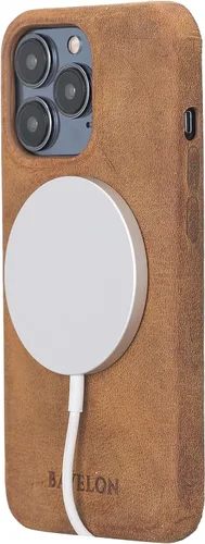 Vista 5 de Bayelon Funda de cuero para iPhone 13 Pro, funda de cuero delgada de grano completo (marrón antiguo)