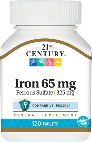Vista 7 de 21st Century Hierro 65 mg Sulfato Ferroso 325 mg Tabletas, 120 unidades Maximum Strength Iron 65 mg, Energy, Immune & Red Blood Cell Support