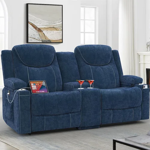 Vista 24 de Dresegmt Sofá reclinable, 2 vías multifunción manual de 3 plazas con portavasos, almacenamiento y puertos USB, moderno sofá multifuncional, sofá