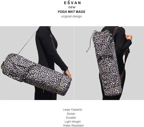 Vista 5 de ESVAN Bolsa para esterilla de yoga con múltiples bolsillos. Bolsa de transporte con cordón para esterilla de yoga, Pilates, ejercicio. Bolsa
