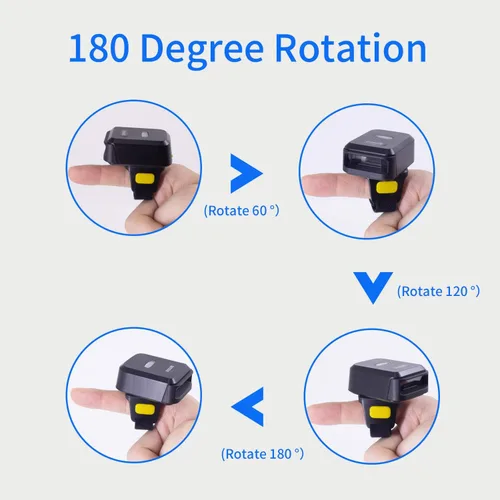 Vista 2 de Escáner de código de barras de anillo Bluetooth 2D, mini lector de código de barras inalámbrico portátil symcode