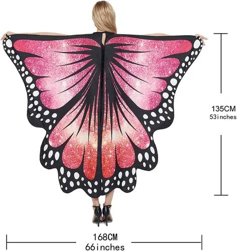 Vista 7 de Capa de alas de mariposa de Halloween para mujer, disfraz de mariposa de Halloween con diadema de antenas