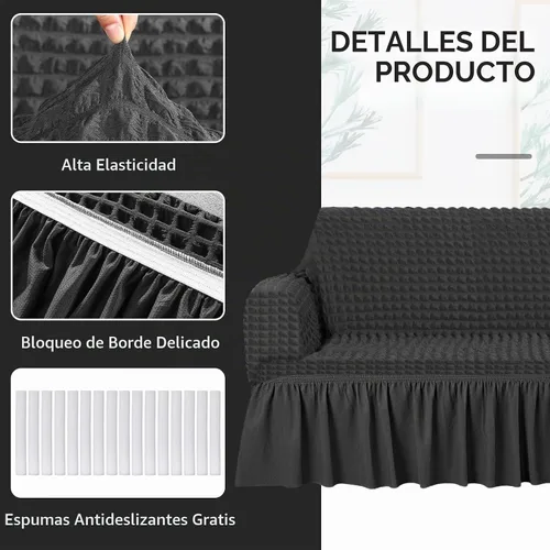 Vista 3 de SmoothNovelty Juego de 1 funda para sofá y 2 fundas para sofá con falda, duradero, lavable, de alta elasticidad, protector de muebles
