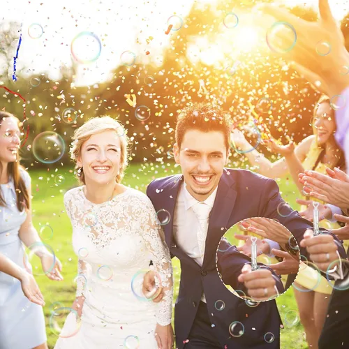 Vista 5 de Kathfly 200 mini varitas de burbujas de corazón blanco con 200 calcomanías, mini burbujas a granel para bodas, aniversarios, celebraciones