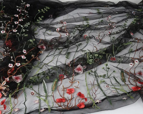 Vista 4 de Exquisita tela de encaje bordado floral de tul para costura, vestido superpuesto, adorno de cortina, 60 pulgadas de ancho