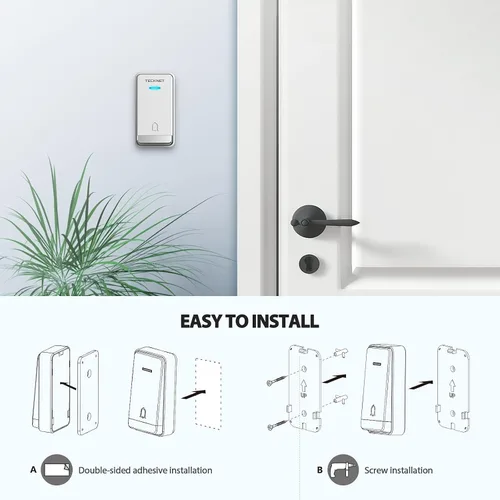 Vista 15 de TECKNET Timbre Inalámbrico, Timbre Autoalimentado, Timbre Inalámbrico de 0-110db con Enchufe para Casa y Aula, Timbre de Puerta Impermeable IP66
