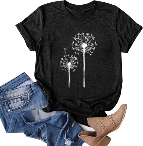 Vista 2 de Blusa de manga corta con estampado de girasol y mariposa, cuello redondo, holgada, para mujer, ropa atlética