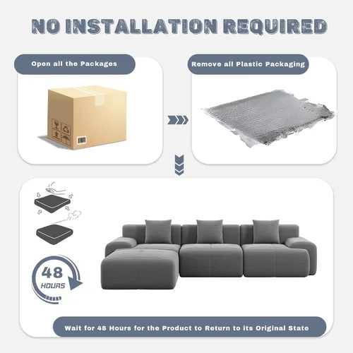 Vista 8 de Sofá Seccional Modular Cloud de 120", Sofá Sin Estructura, Sofás Tapizados en Forma de L con Asiento Profundo, Sofás de Pana Modernos y Acogedores