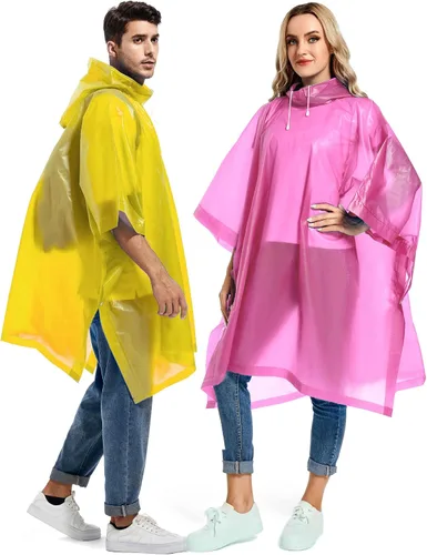 Vista 8 de Paquete de 2 ponchos de lluvia para adultos, reutilizables, impermeables, de supervivencia, emergencia, resistente, con capucha con cordón