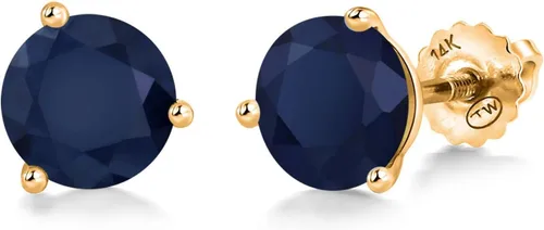 Vista 100 de Gem Stone King Aretes de Martini de oro amarillo de 14 quilates Aretes de tuerca de 3 puntas para mujeres y hombres Redondos de 0.236 pulgadas